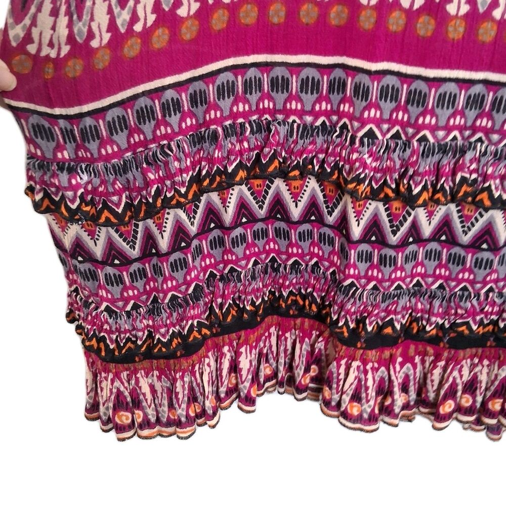 Boho Festival Maxi Skirt Size S Tribal Print Tiered Ruffle Hem Hippie Gypsy Cott - Picture 6 of 13